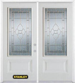 70 In. x 82 In. 3/4 Lite 2-Panel Pre-Finished White Double Steel Entry Door with Astragal and Brickmould