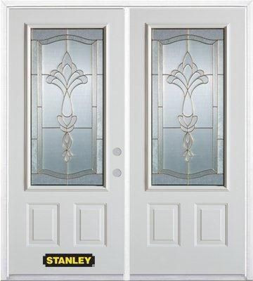 74 In. x 82 In. 3/4 Lite 2-Panel Pre-Finished White Double Steel Entry Door with Astragal and Brickmould
