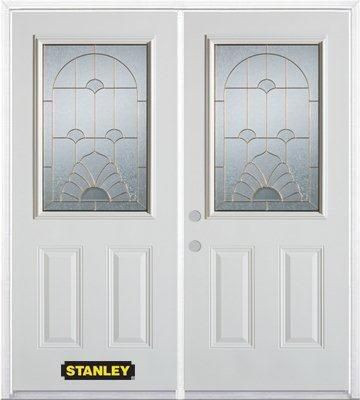 74 In. x 82 In. 1/2 Lite 2-Panel Pre-Finished White Double Steel Entry Door with Astragal and Brickmould