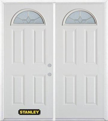 74 In. x 82 In. Fan Lite 4-Panel Pre-Finished White Double Steel Entry Door with Astragal and Brickmould