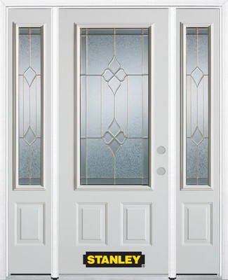 66 In. x 82 In. 3/4 Lite 2-Panel Pre-Finished White Steel Entry Door with Sidelites and Brickmould