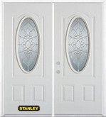 74 In. x 82 In. 3/4 Oval Lite Pre-Finished White Double Steel Entry Door with Astragal and Brickmould