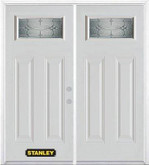 70 In. x 82 In. 1/4 Lite 2-Panel Pre-Finished White Double Steel Entry Door with Astragal and Brickmould