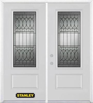 74 In. x 82 In. 3/4 Lite 1-Panel Pre-Finished White Double Steel Entry Door with Astragal and Brickmould