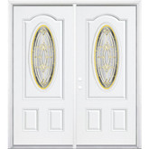 68"x80"x4 9/16" Providence Brass 3/4 Oval Lite Right Hand Entry Door with Brickmould