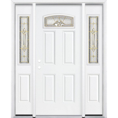 69"x80"x4 9/16" Providence Brass Camber Fan Lite Right Hand Entry Door with Brickmould