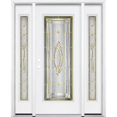 69"x80"x6 9/16" Providence Brass Full Lite Right Hand Entry Door with Brickmould