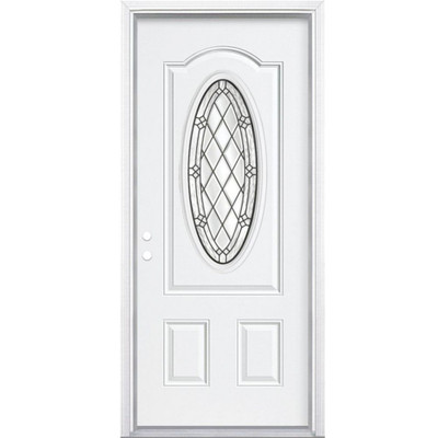 36 In. x 80 In. x 4 9/16 In. Halifax Antique Black 3/4 Oval Lite Right Hand Entry Door with Brickmould