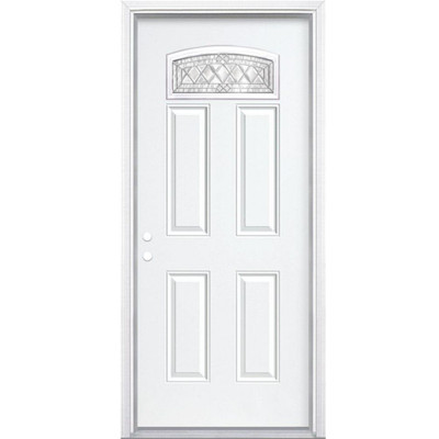 32 In. x 80 In. x 6 9/16 In. Halifax Nickel Camber Fan Lite Right Hand Entry Door with Brickmould