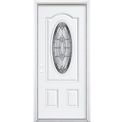 32 In. x 80 In. x 6 9/16 In. Providence Antique Black 3/4 Oval Lite Right Hand Entry Door with Brickmould