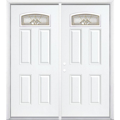 68"x80"x4 9/16" Providence Brass Camber Fan Lite Right Hand Entry Door with Brickmould