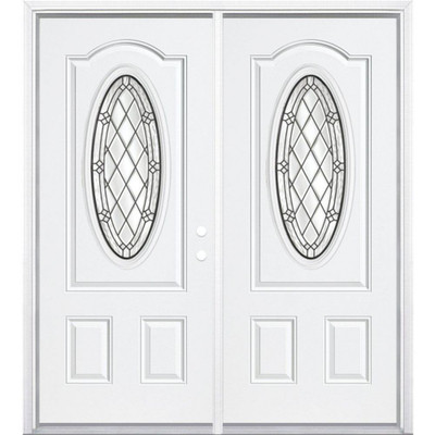 68"x80"x6 9/16" Halifax Antique Black 3/4 Oval Lite Left Hand Entry Door with Brickmould