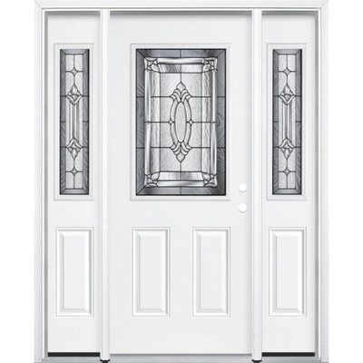 69"x80"x6 9/16" Providence Antique Black Half Lite Left Hand Entry Door with Brickmould