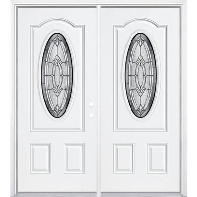 72"x80"x6 9/16" Providence Antique Black 3/4 Oval Lite Left Hand Entry Door with Brickmould