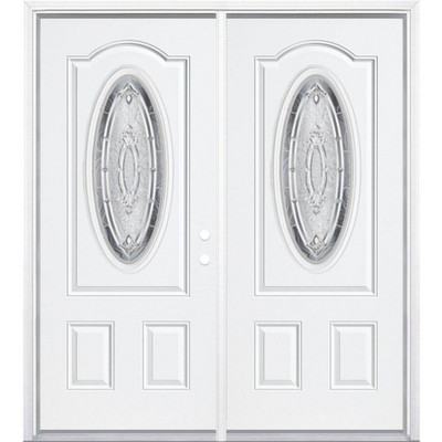 72"x80"x4 9/16" Providence Nickel 3/4 Oval Lite Left Hand Entry Door with Brickmould