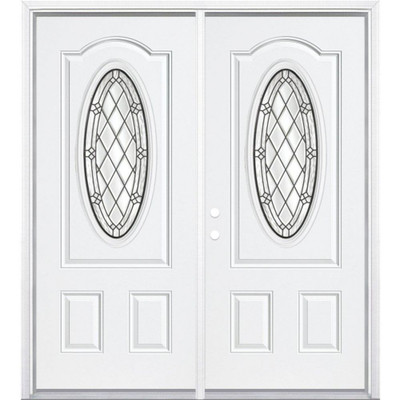 72"x80"x6 9/16" Halifax Antique Black 3/4 Oval Lite Right Hand Entry Door with Brickmould