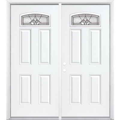72"x80"x4 9/16" Providence Antique Black Camber Fan Lite RH Entry Door with Brickmould