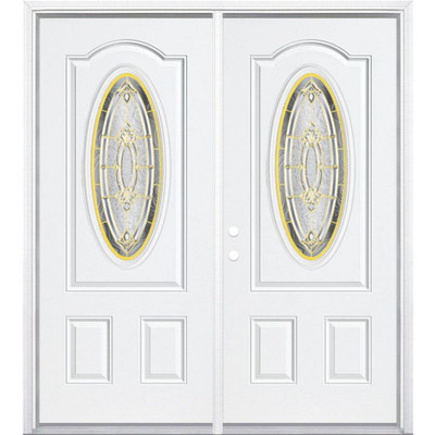 72"x80"x4 9/16" Providence Brass 3/4 Oval Lite Right Hand Entry Door with Brickmould