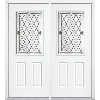 72"x80"x6 9/16" Halifax Antique Black Half Lite Right Hand Entry Door with Brickmould