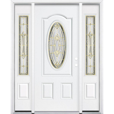 65"x80"x6 9/16" Providence Brass 3/4 Oval Lite Left Hand Entry Door with Brickmould