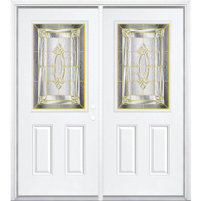 68"x80"x6 9/16" Providence Brass Half Lite Left Hand Entry Door with Brickmould