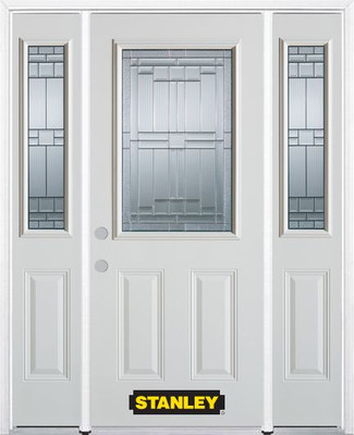 68 In. x 82 In. 1/2 Lite 2-Panel Pre-Finished White Steel Entry Door with Sidelites and Brickmould