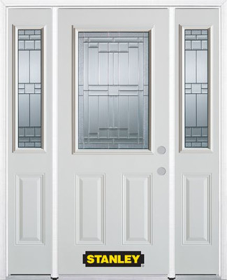 64 In. x 82 In. 1/2 Lite 2-Panel Pre-Finished White Steel Entry Door with Sidelites and Brickmould