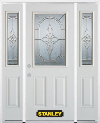 66 In. x 82 In. 1/2 Lite 2-Panel Pre-Finished White Steel Entry Door with Sidelites and Brickmould