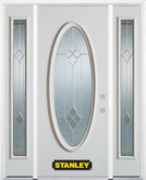 64 In. x 82 In. Full Oval Lite Pre-Finished White Steel Entry Door with Sidelites and Brickmould