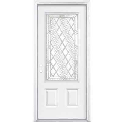 32 In. x 80 In. x 6 9/16 In. Halifax Nickel 3/4 Lite Right Hand Entry Door with Brickmould