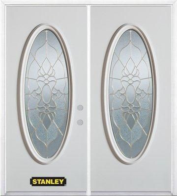 74 In. x 82 In. Full Oval Lite Pre-Finished White Double Steel Entry Door with Astragal and Brickmould