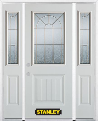 68 In. x 82 In. 1/2 Lite 1-Panel Pre-Finished White Steel Entry Door with Sidelites and Brickmould