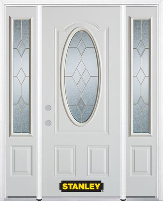66 In. x 82 In. 3/4 Oval Lite Pre-Finished White Steel Entry Door with Sidelites and Brickmould