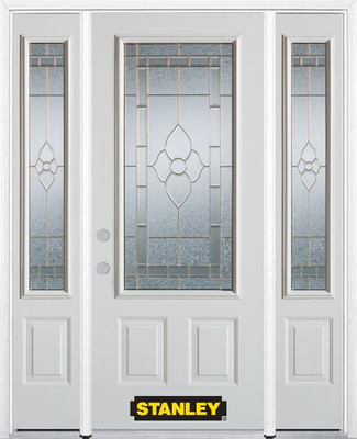 68 In. x 82 In. 3/4 Lite 2-Panel Pre-Finished White Steel Entry Door with Sidelites and Brickmould