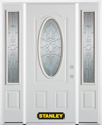 64 In. x 82 In. 3/4 Oval Lite Pre-Finished White Steel Entry Door with Sidelites and Brickmould