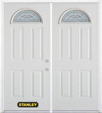 70 In. x 82 In. Fan Lite 4-Panel Pre-Finished White Double Steel Entry Door with Astragal and Brickmould