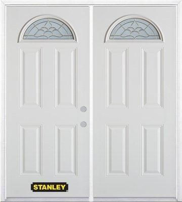 70 In. x 82 In. Fan Lite 4-Panel Pre-Finished White Double Steel Entry Door with Astragal and Brickmould