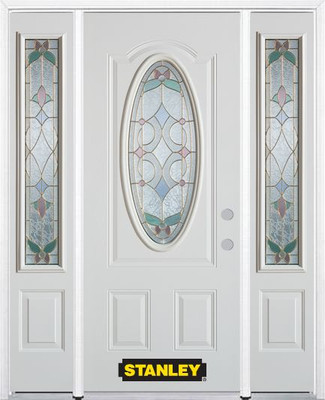 68 In. x 82 In. 3/4 Oval Lite Pre-Finished White Steel Entry Door with Sidelites and Brickmould