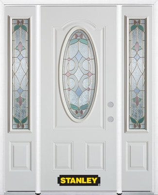 68 In. x 82 In. 3/4 Oval Lite Pre-Finished White Steel Entry Door with Sidelites and Brickmould