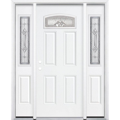 65"x80"x4 9/16" Providence Nickel Camber Fan Lite Right Hand Entry Door with Brickmould