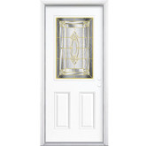 34 In. x 80 In. x 4 9/16 In. Providence Brass Half Lite Left Hand Entry Door with Brickmould
