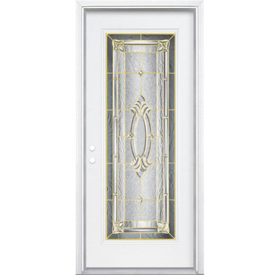 36 In. x 80 In. x 6 9/16 In. Providence Brass Full Lite Right Hand Entry Door with Brickmould