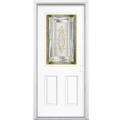 32 In. x 80 In. x 4 9/16 In. Providence Brass Half Lite Left Hand Entry Door with Brickmould