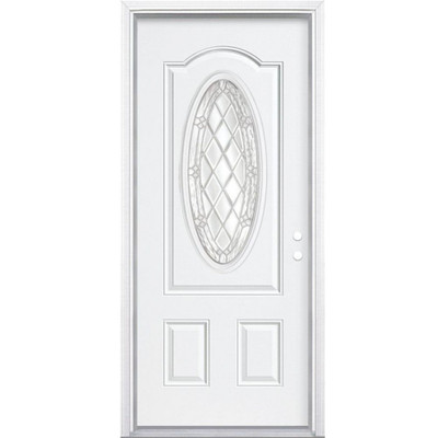 34 In. x 80 In. x 4 9/16 In. Halifax Nickel 3/4 Oval Lite Left Hand Entry Door with Brickmould