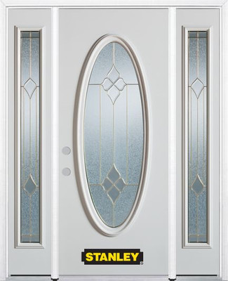 68 In. x 82 In. Full Oval Lite Pre-Finished White Steel Entry Door with Sidelites and Brickmould