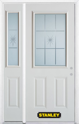 50 In. x 82 In. 1/2 Lite 2-Panel Pre-Finished White Steel Entry Door with Sidelites and Brickmould