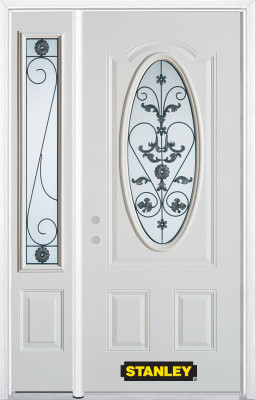 50 In. x 82 In. 3/4 Oval Lite Pre-Finished White Steel Entry Door with Sidelites and Brickmould