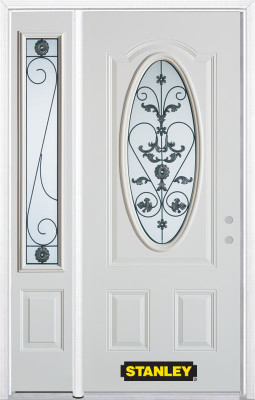 52 In. x 82 In. 3/4 Oval Lite Pre-Finished White Steel Entry Door with Sidelites and Brickmould