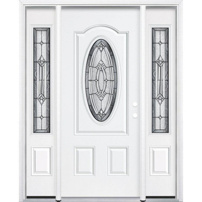 65"x80"x4 9/16" Providence Antique Black 3/4 Oval Lite Right Hand Entry Door with Brickmould