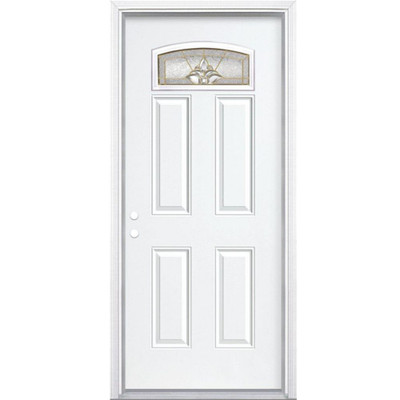 32 In. x 80 In. x 6 9/16 In. Providence Brass Camber Fan Lite Right Hand Entry Door with Brickmould
